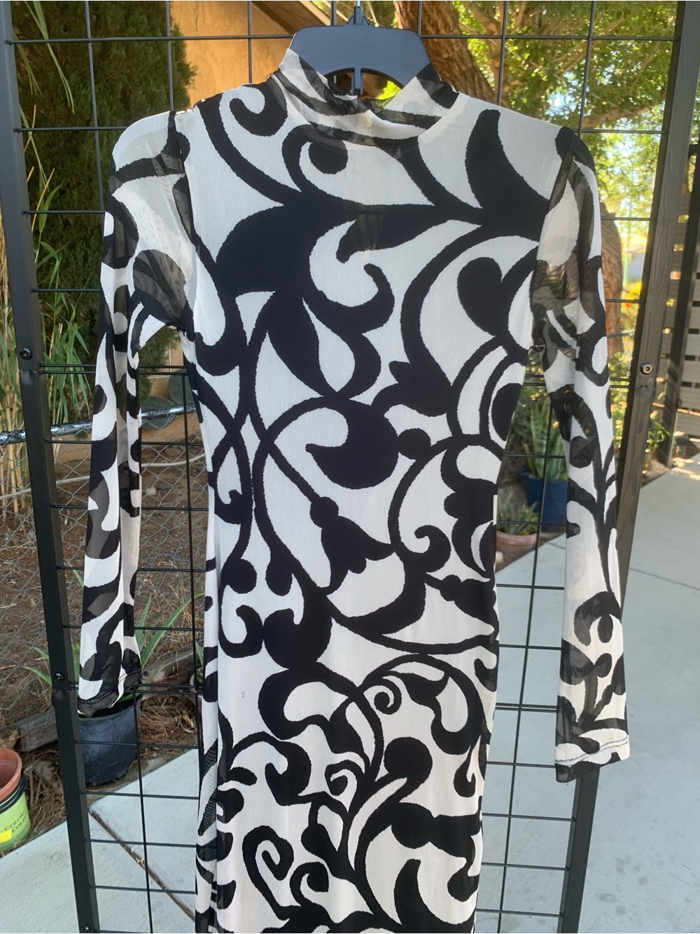 NWT Premier Amour Black & Cream Long Sleeve Swirl Print Dress